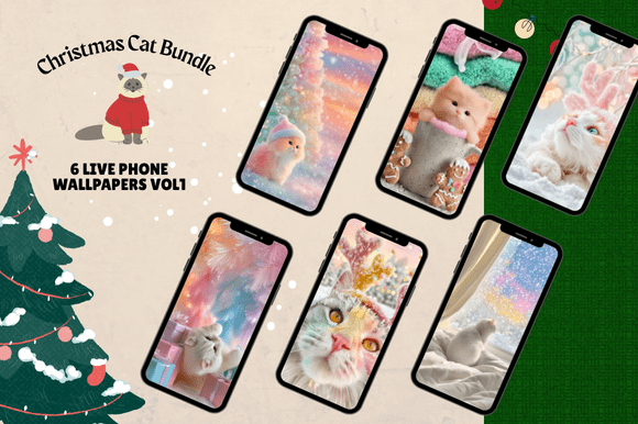 Christmas Cat Live Wallpaper Bundle: Festive Phone Themes