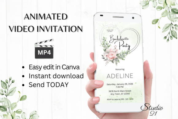Elegant Pink Rose Bachelorette Party Evite W6278: A Modern Digital Template