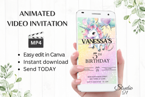 Magical Unicorn Child Birthday Invite: Digital Animated Fun