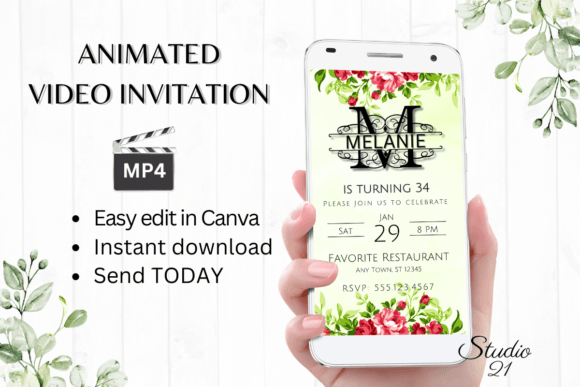 Smartphone Invite (Monogram Letter M): Elegant Animated Templates