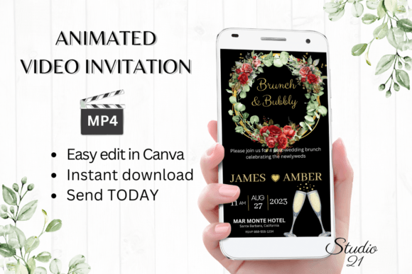 Smartphone Wedding Brunch Invite W999B: Effortless Elegance