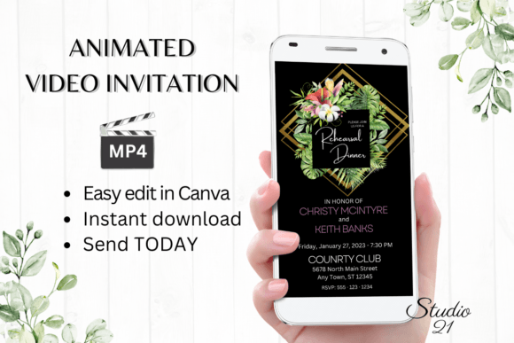 Tropical Rehearsal Dinner Invite W7113: A Modern Design Asset
