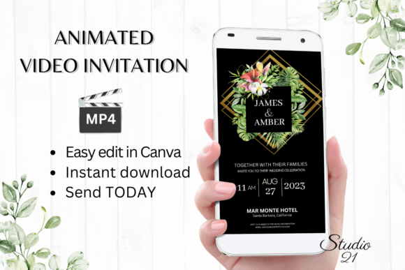 Tropical Wedding Invitation W8113: Your Digital Canva Template