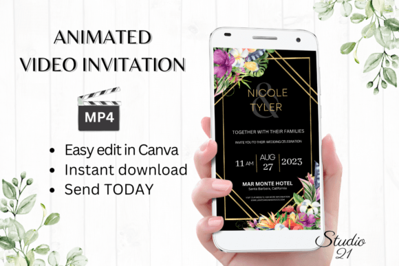 Tropical Wedding Invitation W8115: A Lively Digital Template for Modern Events