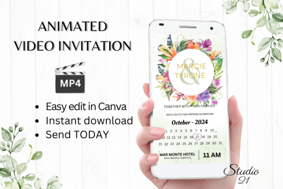 Tropical Wedding Invitation W8118B: A Lush Digital Evite Template